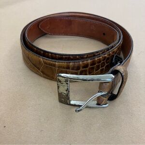 Trafalgar Wilson Italian Calfskin Leather Men's Belt 34 Brown Embossed Reptile